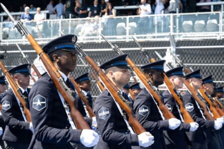 Space Force Honor Guard showcases new ceremonial uniform in DC Grand Prix